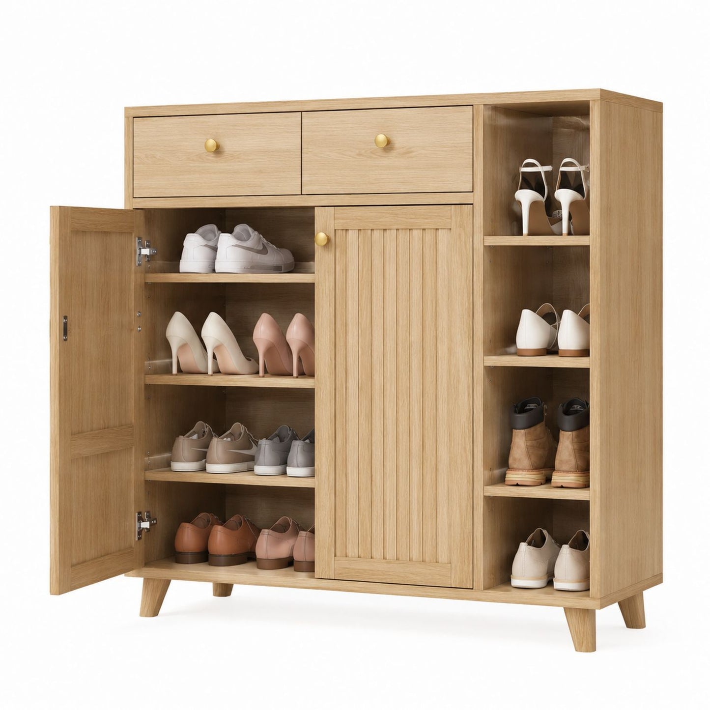 Szafka na buty z drewna z szufladami i półkami 120x35x100 cm