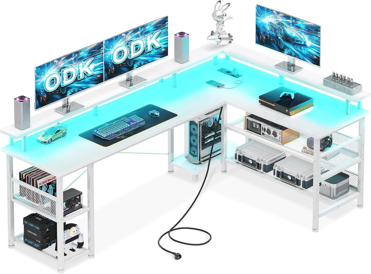 Biurko i stół komputerowy: z portem USB, wyświetlacz LED, 168 × 120 cm, biały