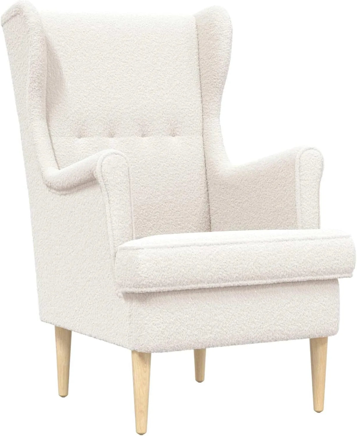 Fotel relaksacyjny i fotel rozkładany wypoczynkowy – z drewna, z poduszkami, tapicerka bouclé, 65 × 79 × 100 cm