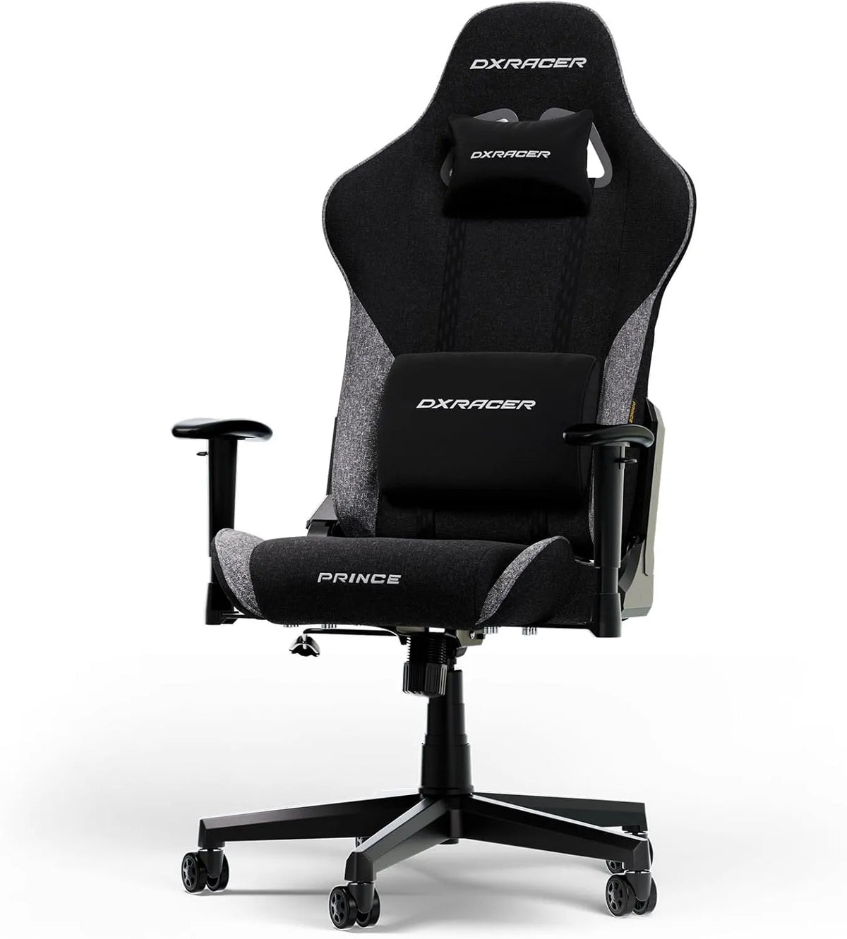 DXRacer PRINCE L Czarny & Szary Tkanina Oryginalny Fotel i krzesło tapicerowane Gamingowy — tapicerka materiałowa