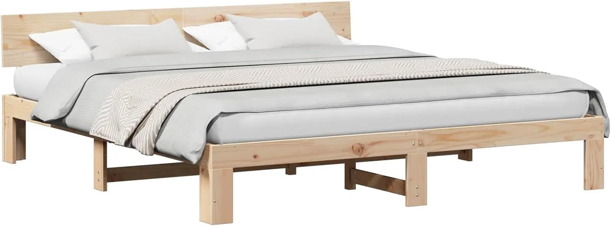 Rama łóżka i konstrukcja łóżka z litego drewna sosnowego z zagłówkiem 200 x: z drewna, 200 × 200 cm
