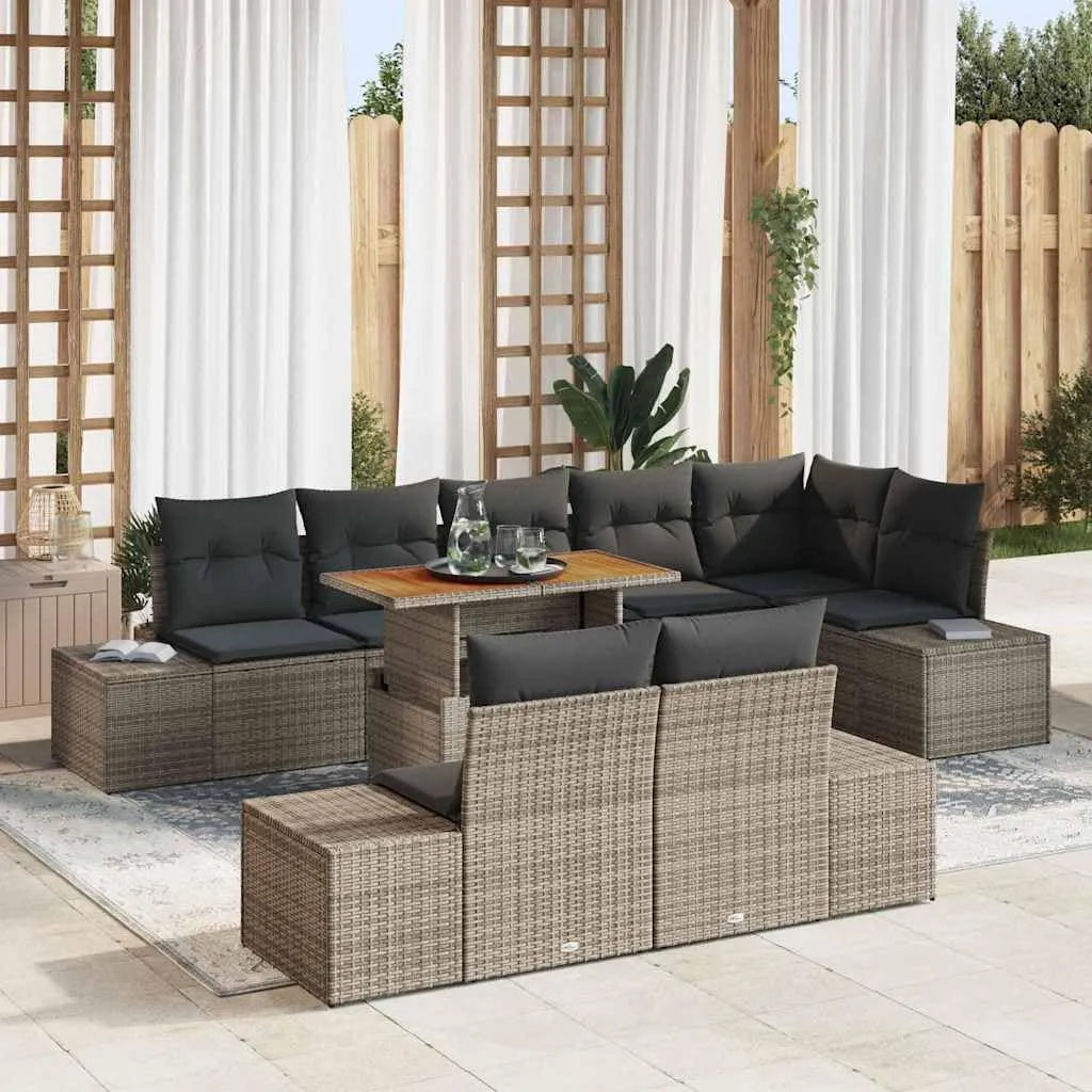 Sofa narożna – z drewna, z technorattanu, szary