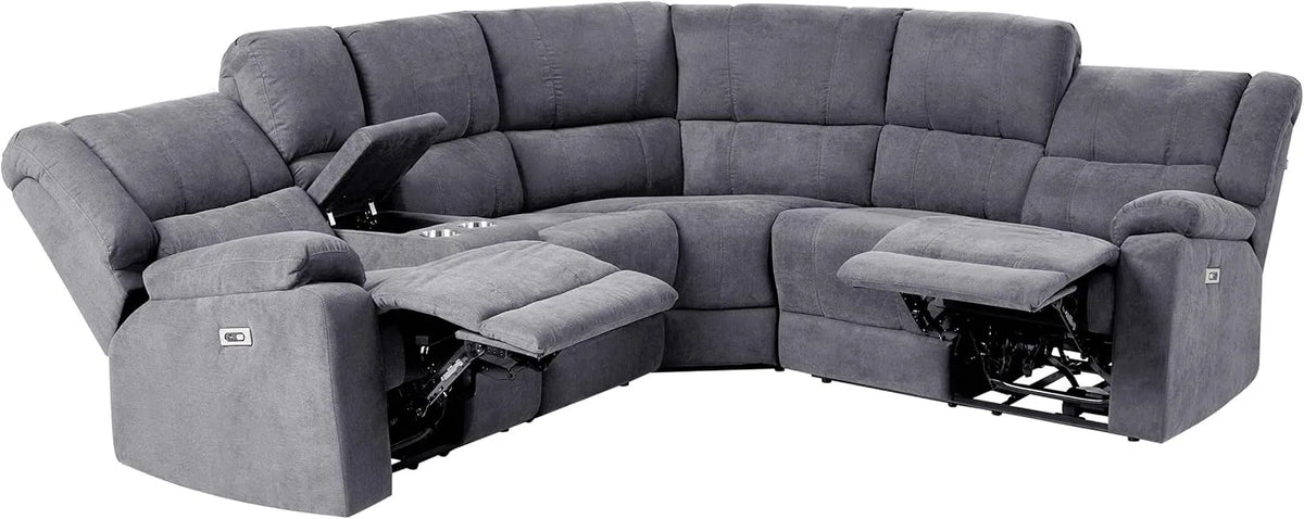 Sofa narożna — z portem USB, 5-osobowy, szary