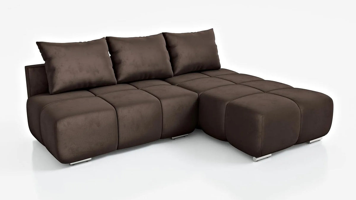 Sofa narożna – prawy Narożnik i sofa w kształcie L, z funkcją spania, tapicerka aksamitna, 260 cm, brązowy, rozkładana konstrukcja