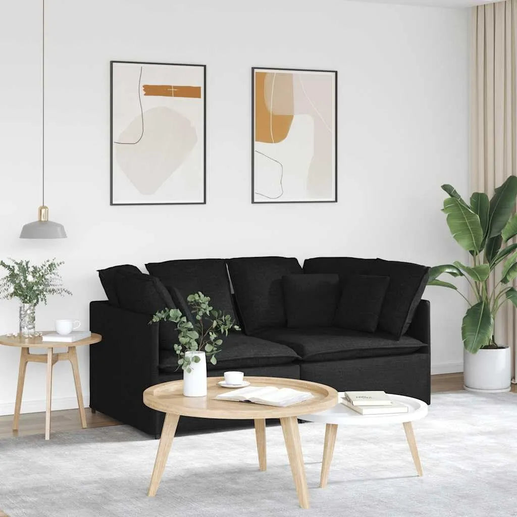Sofa: modułowa konstrukcja, z poduszkami, czarny, z metalu