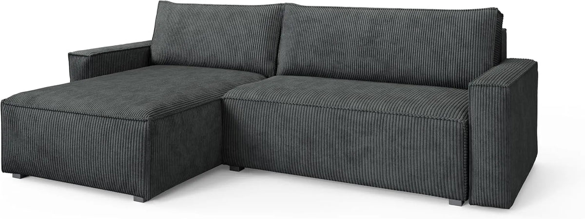 Sofa narożna: Grafitowy, z funkcją spania, z pojemnikiem do przechowywania, rozkładana konstrukcja