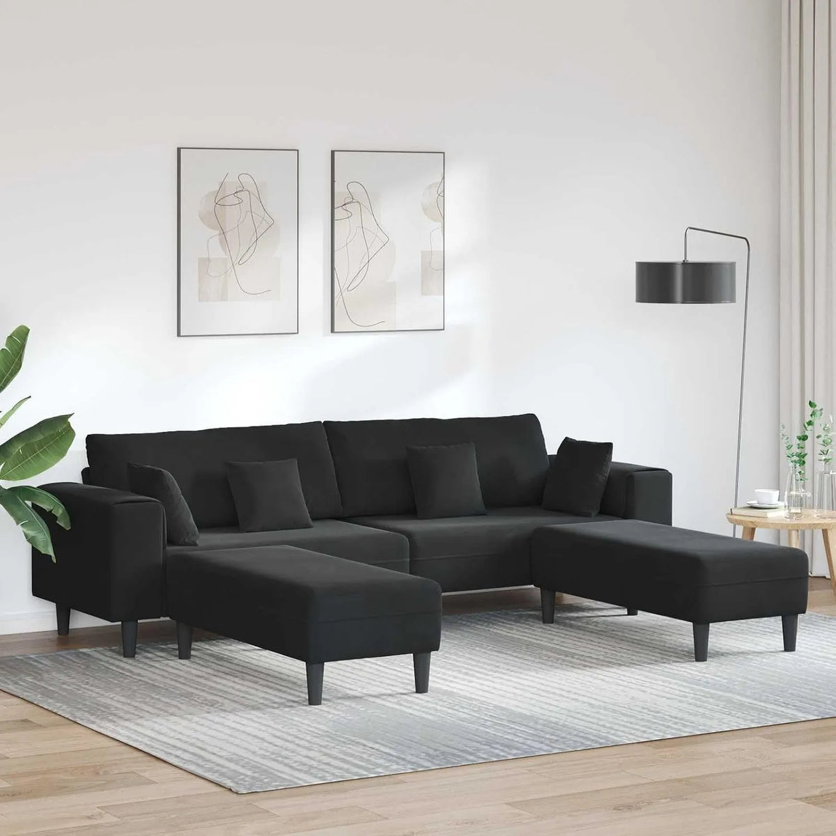 Sofa: z poduszkami, tapicerka aksamitna, czarny