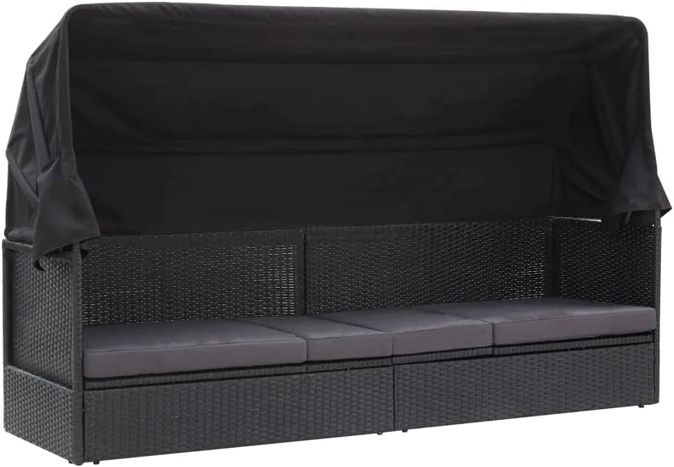 Sofa ogrodowa i sofa wypoczynkowa na taras — z technorattanu, czarny