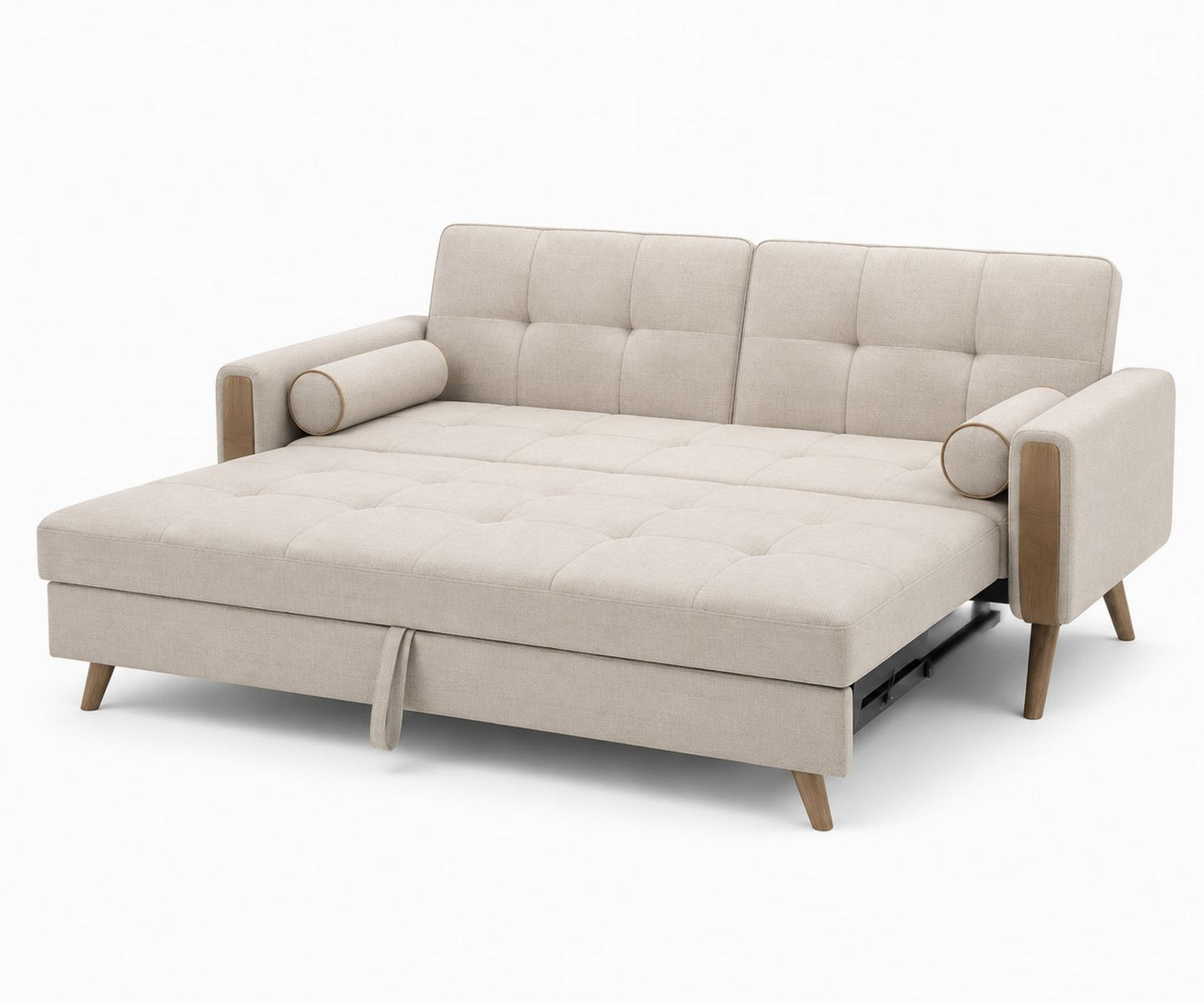 Sofa rozkładana z beżowej tkaniny