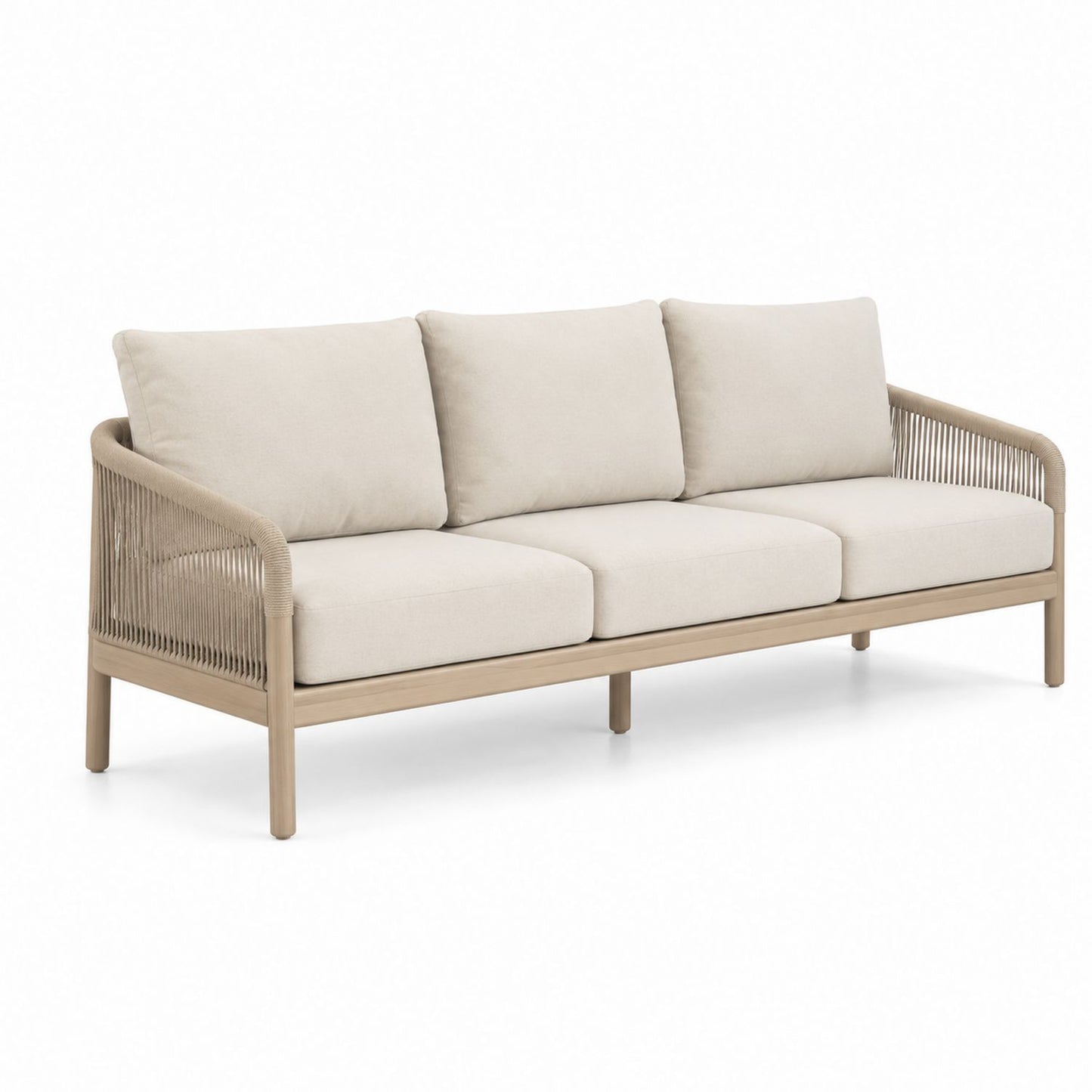 Sofa ogrodowa z drewna i tkaniny beżowa 3-osobowa