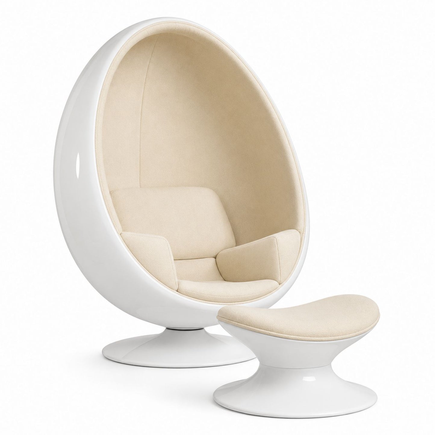 Fotel owalny z podnóżkiem, tworzywo sztuczne, poliester, Beżowy/Biały
