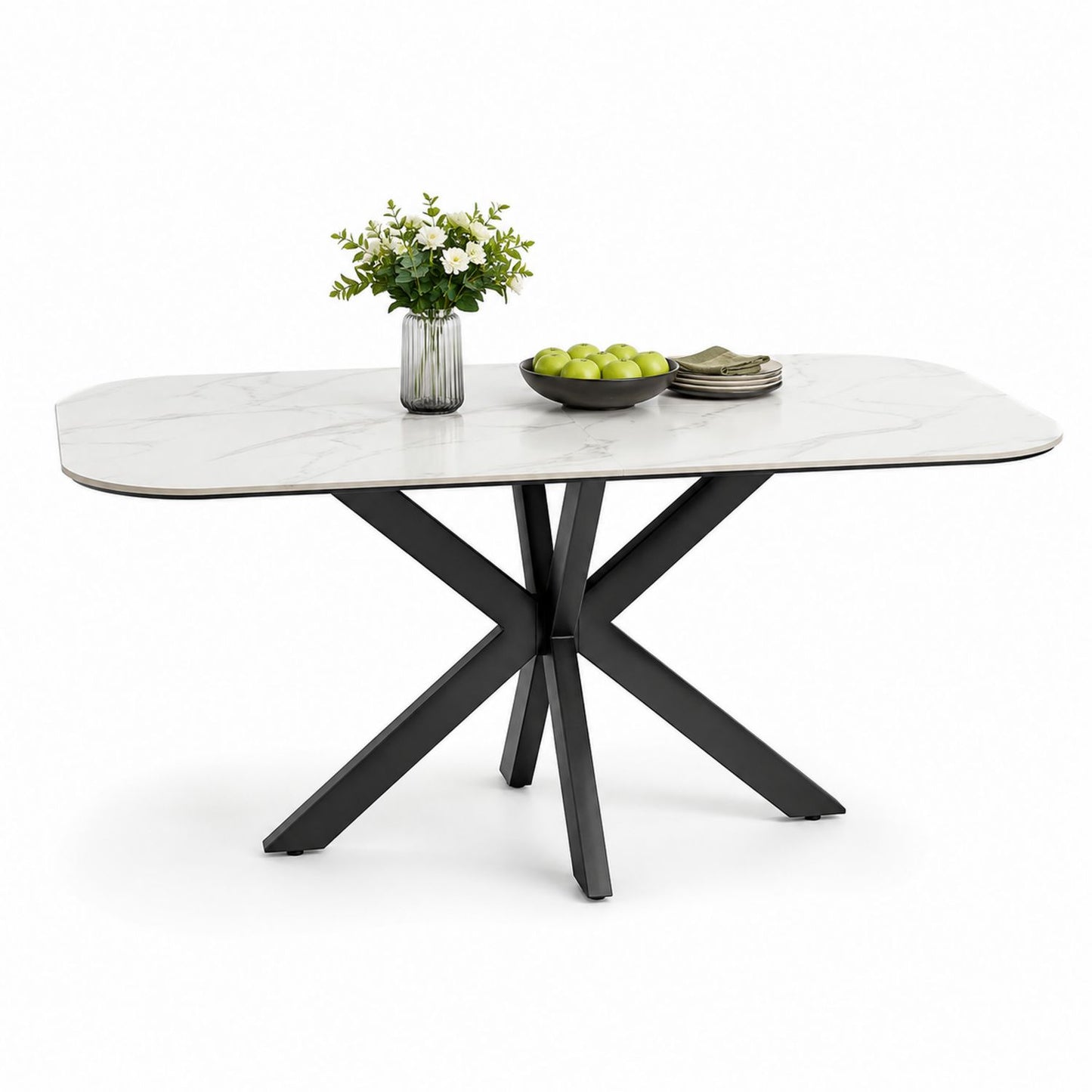 Stół jadalniany z blatem z marmuru Carrara i metalową podstawą 180x90 cm