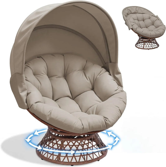 Fotel i krzesło tapicerowane papasan — z poduszkami, brązowy, z technorattanu