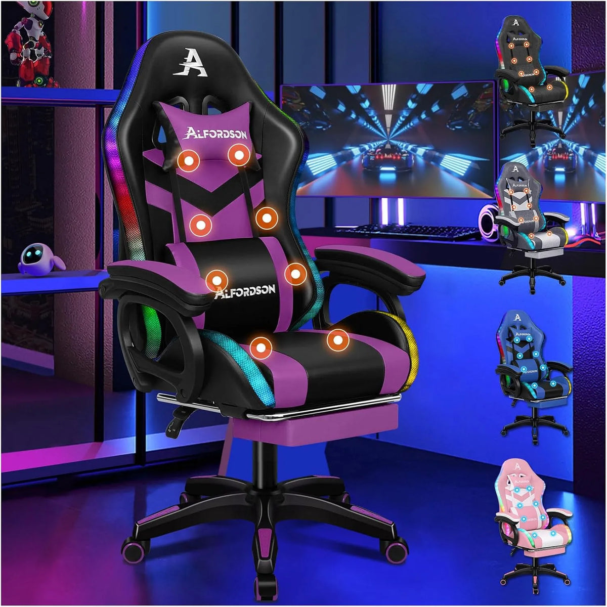 Fotel masujący i fotel relaksacyjny: RGB, z poduszkami, gamingowy, oświetlenie RGB, wyświetlacz LED, z funkcją masażu