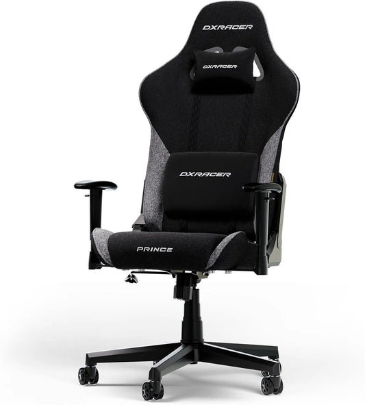 DXRacer PRINCE L Czarny & Szary Tkanina Oryginalny Fotel i krzesło tapicerowane Gamingowy — tapicerka materiałowa