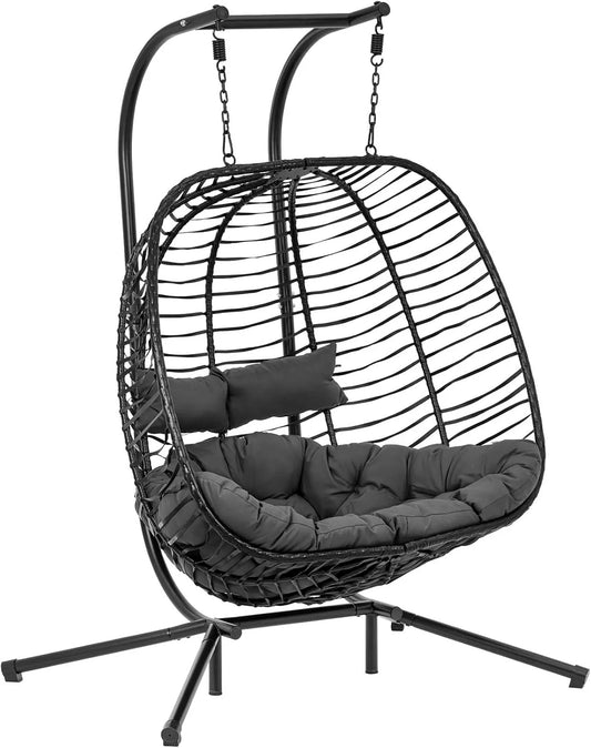 Fotel wiszący – składana konstrukcja, 200 kg, szary, tapicerka materiałowa