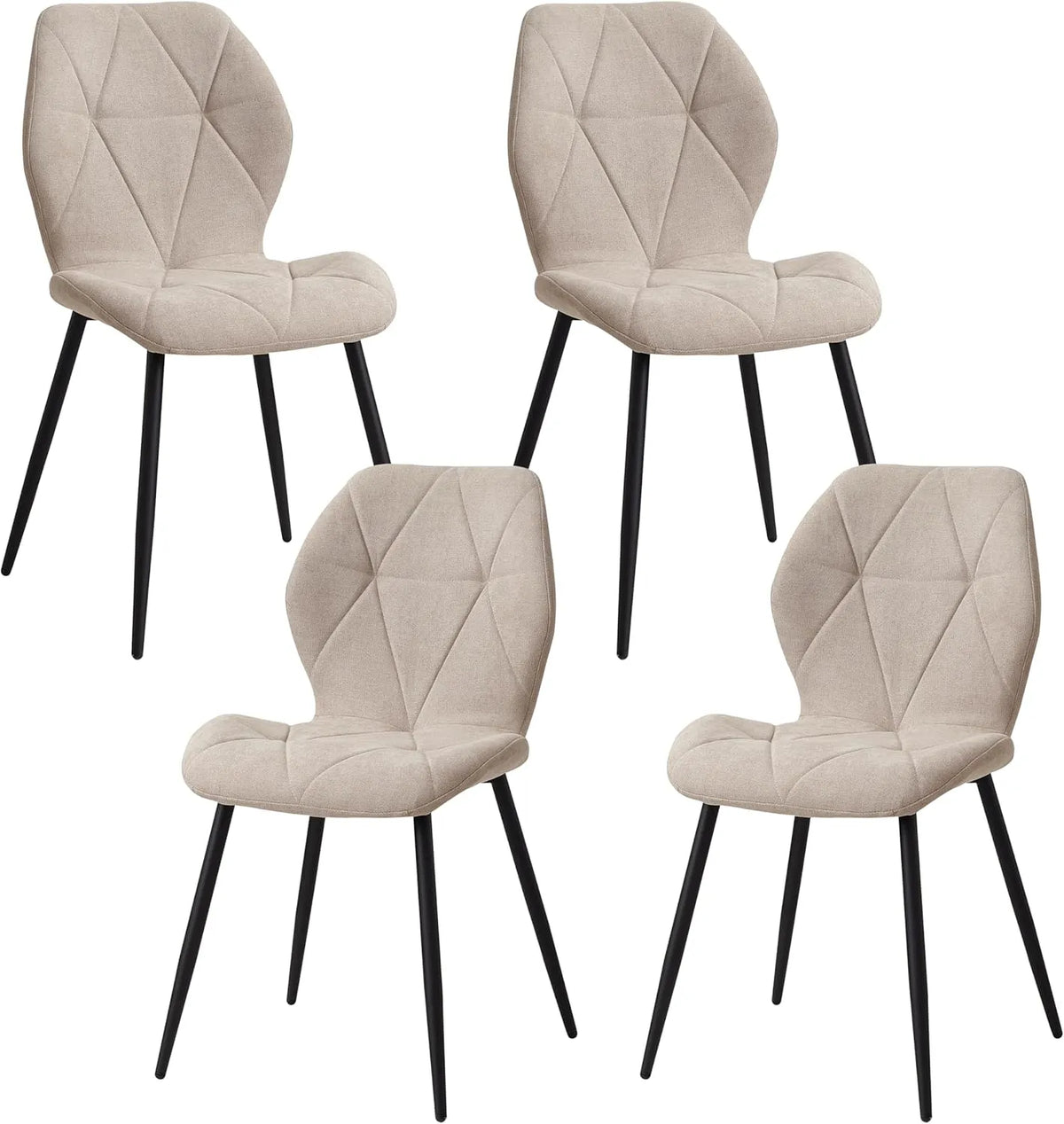Zestaw 4 krzeseł do jadalni — tapicerka materiałowa, z poduszkami, beżowy, z metalu, tapicerka materiałowa