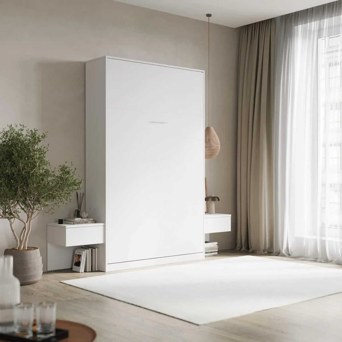 SMARTBett Zestaw łóżko w szafie Classic pionowe 140 x 200 — z szafą, 140 × 200, biały