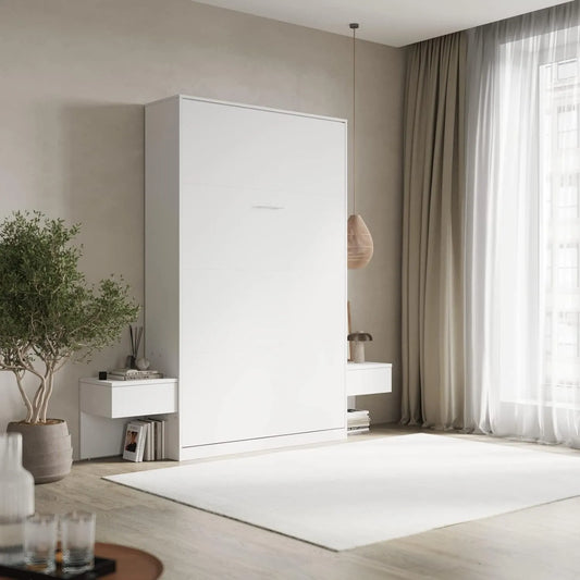 SMARTBett Zestaw łóżko w szafie Classic pionowe 140 x 200 — z szafą, 140 × 200, biały