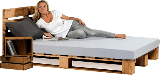 sunnypillow Łóżko z paletami z zagłówkiem 80 – z drewna, 220, 240 × 200 cm