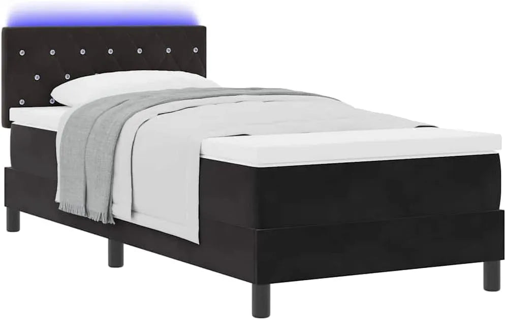 Łóżko z sprężyną LED z materacem Czarny 90 x 200 – tapicerka aksamitna, regulowana konstrukcja, wyświetlacz LED, 90 × 200 cm