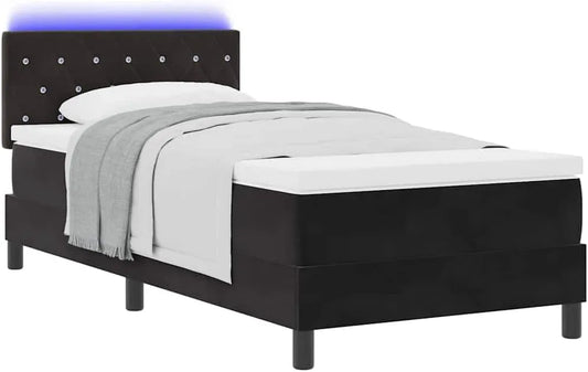 Łóżko z sprężyną LED z materacem Czarny 90 x 200 – tapicerka aksamitna, regulowana konstrukcja, wyświetlacz LED, 90 × 200 cm