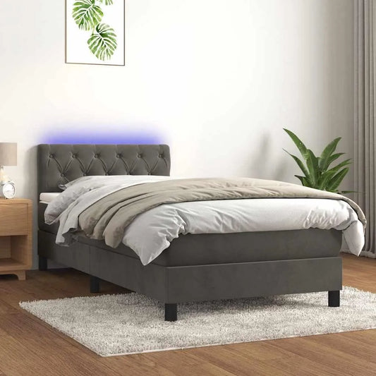 Łóżko kontynentalne z materacem i diodami LED — tapicerka aksamitna, wyświetlacz LED, 80 × 200 cm