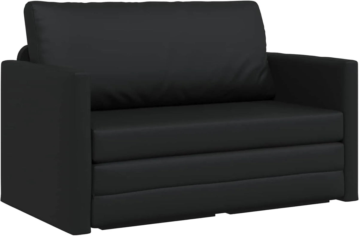 Sofa rozkładana i sofa z funkcją spania – kompaktowa konstrukcja, 124 × 71 × 78 cm, czarny, tapicerka skórzana