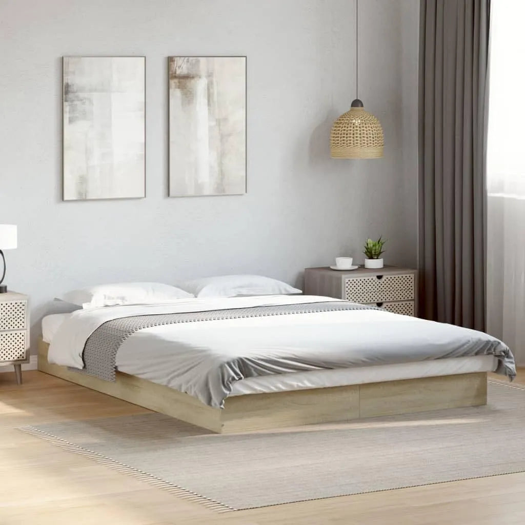 Rama łóżka i konstrukcja łóżka bez materaca: z drewna, 140 × 200 cm, tapicerka materiałowa