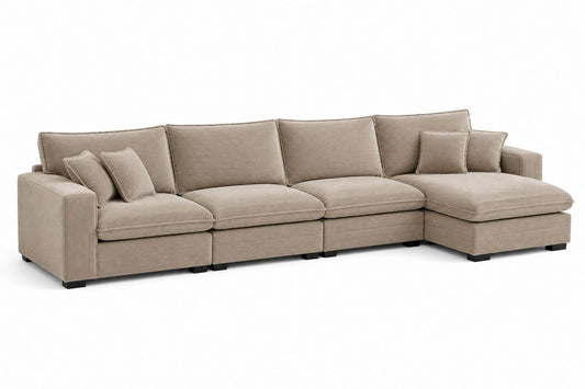 Narożna sofa sztruksowa 300 cm Beżowa