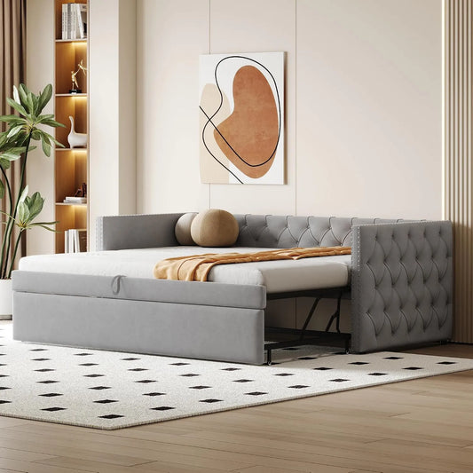 Łóżko tapicerowane i rama łóżka z obiciem — tapicerka aksamitna, 90 × 200 cm, 300 kg, rozkładana konstrukcja, tapicerka materiałowa