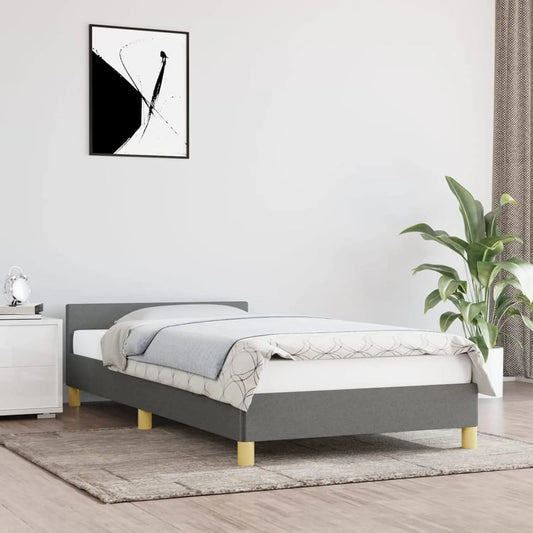 Rama łóżka i konstrukcja łóżka z zagłówkiem z tkaniny ciemnoszary 90 x 200 – tapicerka materiałowa, 90 × 200 cm, 200 × 200 cm