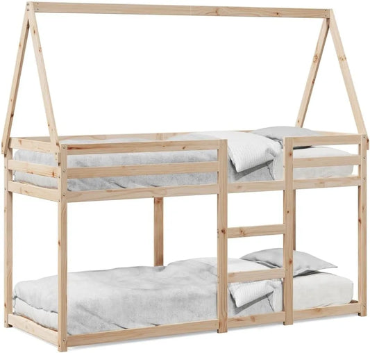 Łóżko piętrowe i łóżko wysokie – z drewna, 90 × 200 cm, biały, z litego drewna, tapicerka materiałowa