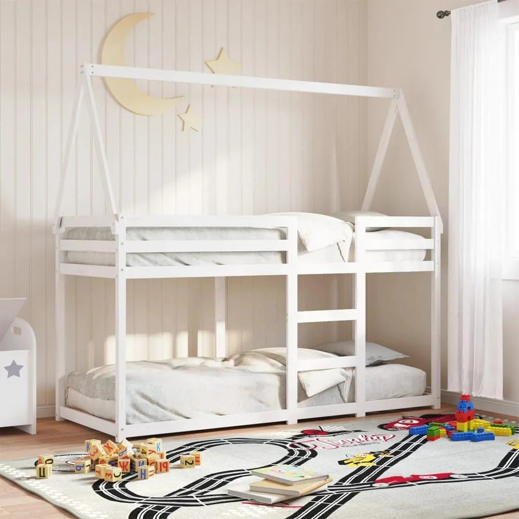 Łóżko piętrowe i łóżko wysokie – z drewna, 90 × 200 cm, biały, z litego drewna, tapicerka materiałowa