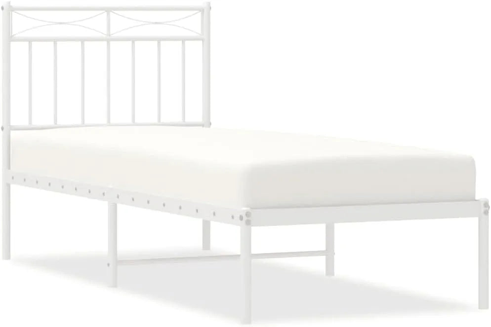 Łóżko z metalu — 75 × 190 cm, biały, tapicerka materiałowa