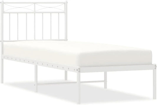 Łóżko z metalu — 75 × 190 cm, biały, tapicerka materiałowa