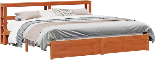 Rama łóżka i konstrukcja łóżka z litego drewna sosnowego: z drewna, 180 × 200 cm, brązowy, tapicerka materiałowa