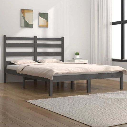 Łóżko z litego drewna sosnowego: z drewna, 200 × 200 cm, szary, tapicerka materiałowa