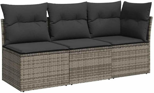 Sofa ogrodowa i sofa wypoczynkowa na taras: z poduszkami, z technorattanu, 3-osobowa, szary