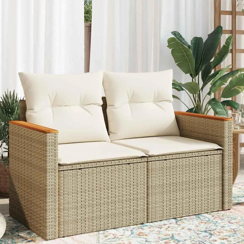 Sofa ogrodowa i sofa wypoczynkowa na taras: modułowa konstrukcja, z poduszkami, odporny na warunki atmosferyczne, z technorattanu, 2-osobowa, beżowy