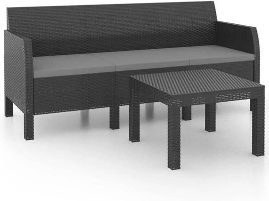 2-cz. zestaw wypoczynkowy: z poduszkami, z technorattanu, antracytowy