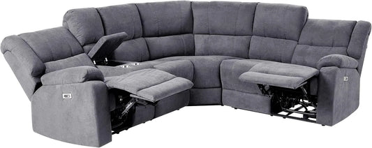 Sofa narożna — z portem USB, 5-osobowy, szary