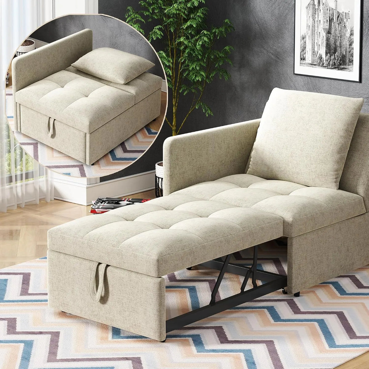 Sofa: tapicerka materiałowa, z funkcją spania, z oparciem, 177 × 68, 170 cm, 3 w, szary, tapicerka materiałowa