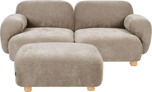 Sofa modułowa i modułowy zestaw wypoczynkowy: modułowa konstrukcja, tapicerka materiałowa, z drewna, 2-osobowa, beżowy, tapicerka materiałowa