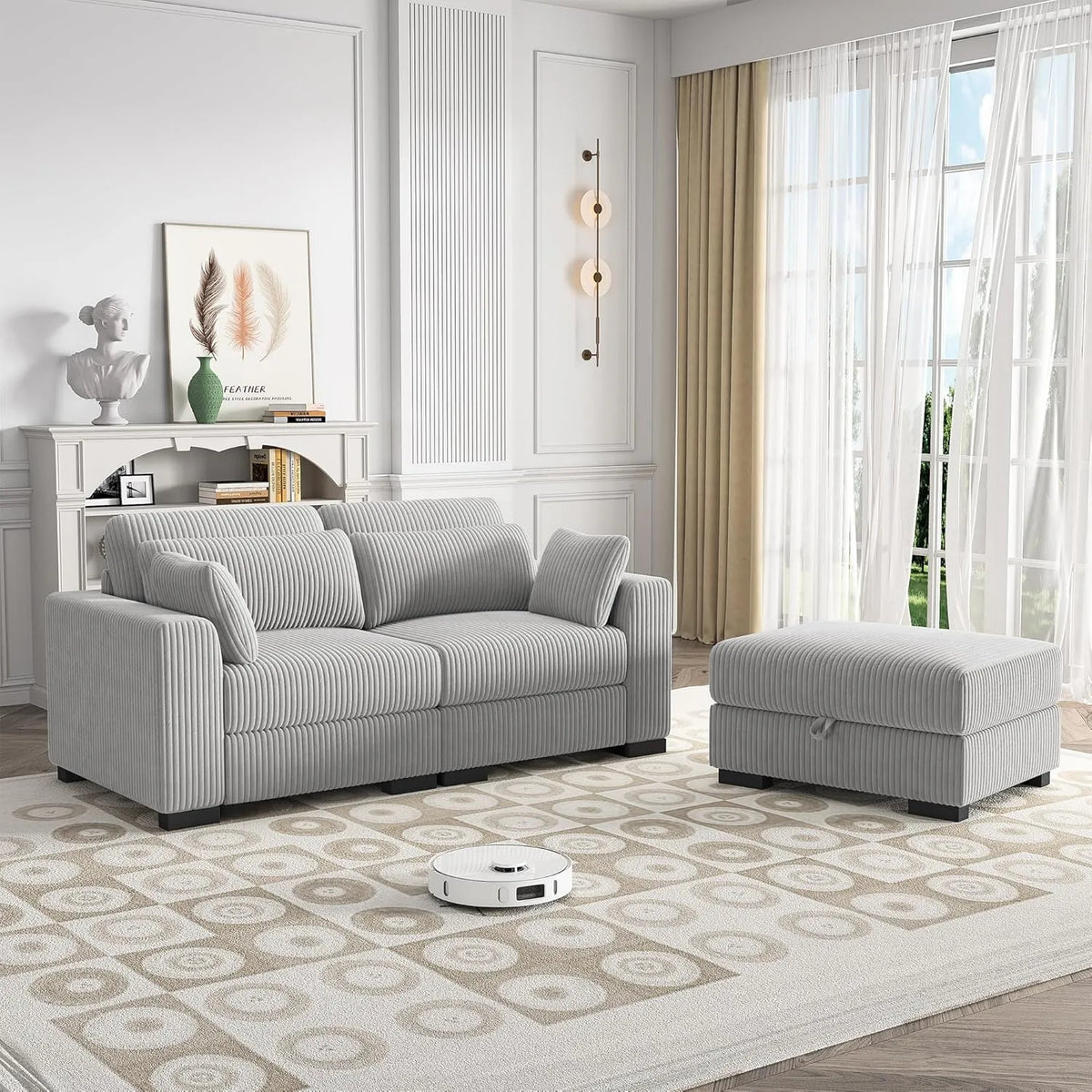 Sofa narożna – modułowa konstrukcja, kompaktowa konstrukcja, tapicerka aksamitna, 88 × 69 × 45, szary