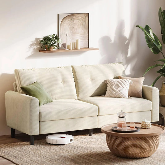 Sofa: beżowa, regulowana konstrukcja, 3-osobowa, 201 cm, beżowy