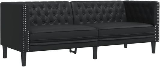 Sofa – 3-osobowa, czarny, tapicerka skórzana