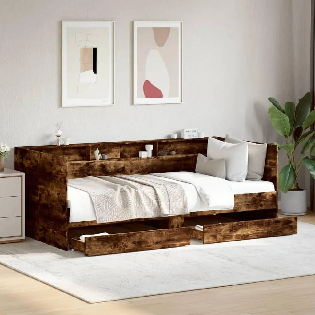 Sofa: z drewna, z szufladami, 2 szufladami, 75 × 190 cm, 2 w, rozkładana konstrukcja
