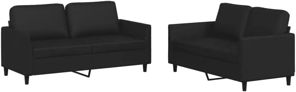 Sofa — z poduszkami, 2-osobowa, czarny, tapicerka skórzana