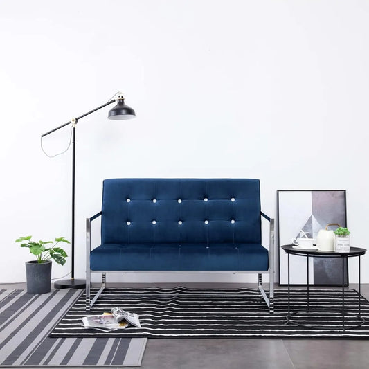 Sofa – z podłokietnikami, tapicerka aksamitna, 2-osobowa, niebieski